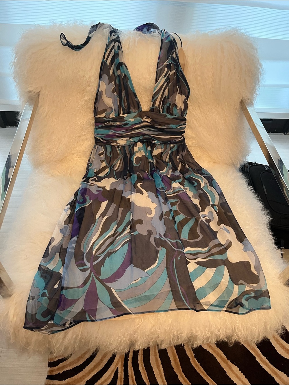 EUC PUCCI Abstract Floral Halter Dress in Teal & Purple